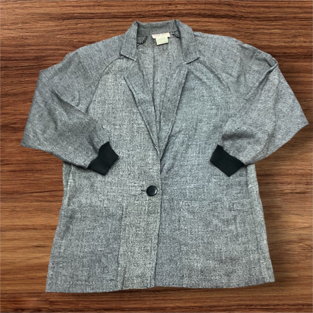 Classic Directions Vintage Grey Textured Blazer Jacket Ribbed Cuffs Size 8